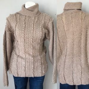 NWT Vintage Taupe Fringe Detail Cowl Neck Sweater